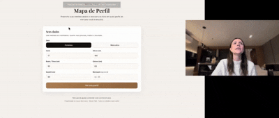 Mapa de Perfil em uso, preenchendo idade, altura e medidas e recebendo o resultado na hora