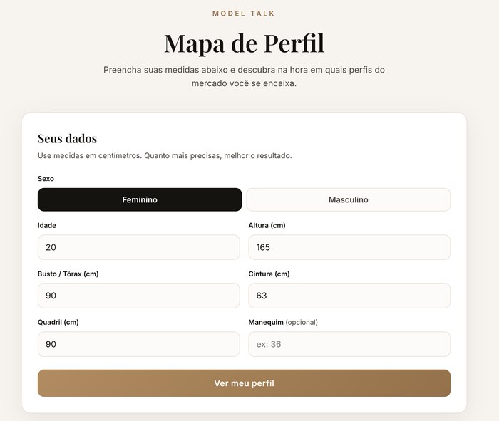 Formulário do Mapa de Perfil, com os campos de medidas
