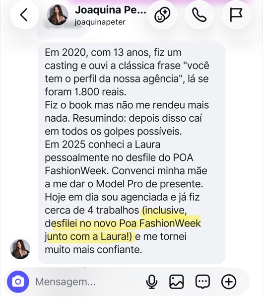 Depoimento de aluna do Model Pro