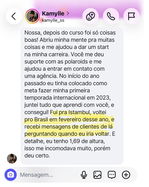 Depoimento de aluna do Model Pro