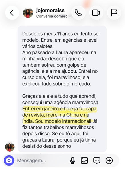 Depoimento de aluna do Model Pro
