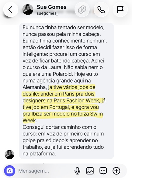 Depoimento de aluna do Model Pro