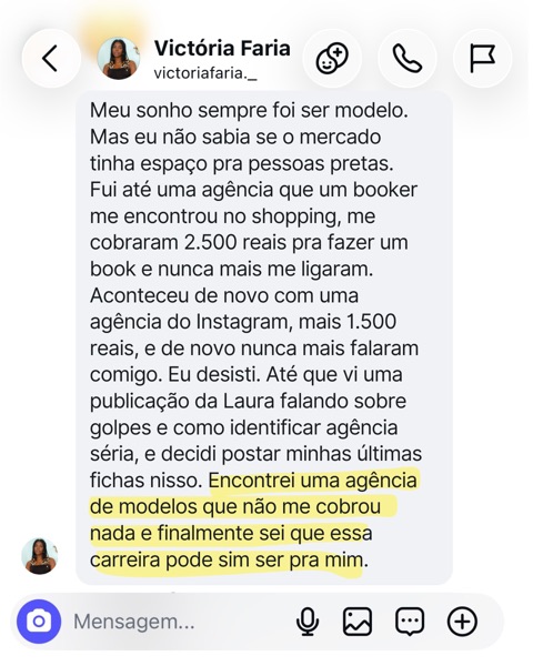 Depoimento de aluna do Model Pro