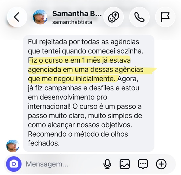 Depoimento de aluna do Model Pro
