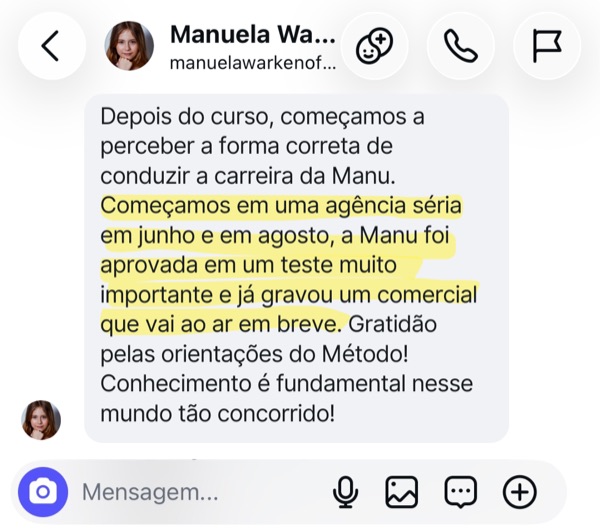 Depoimento de aluna do Model Pro