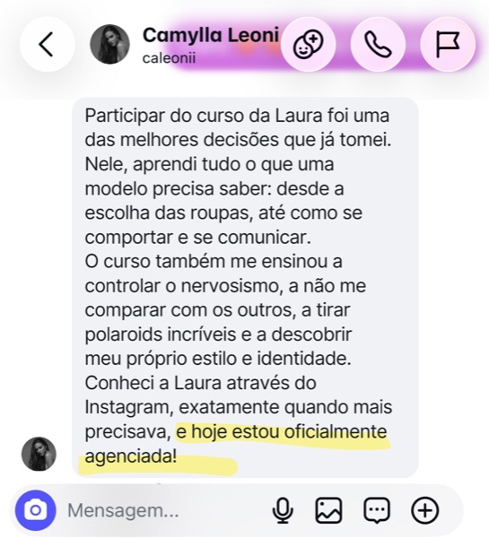 Depoimento de aluna do Model Pro