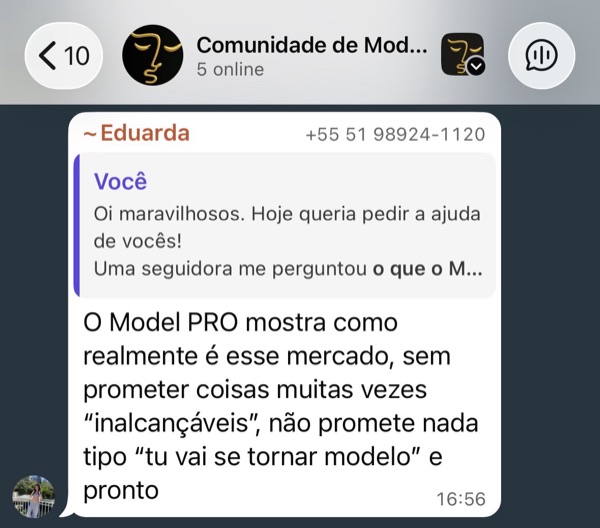 Depoimento de aluna do Model Pro