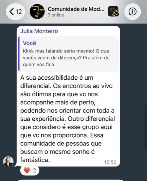 Depoimento de aluna do Model Pro