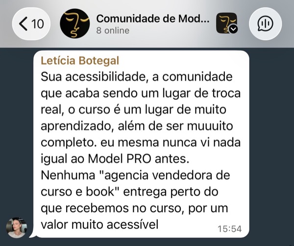 Depoimento de aluna do Model Pro