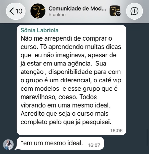 Depoimento de aluna do Model Pro