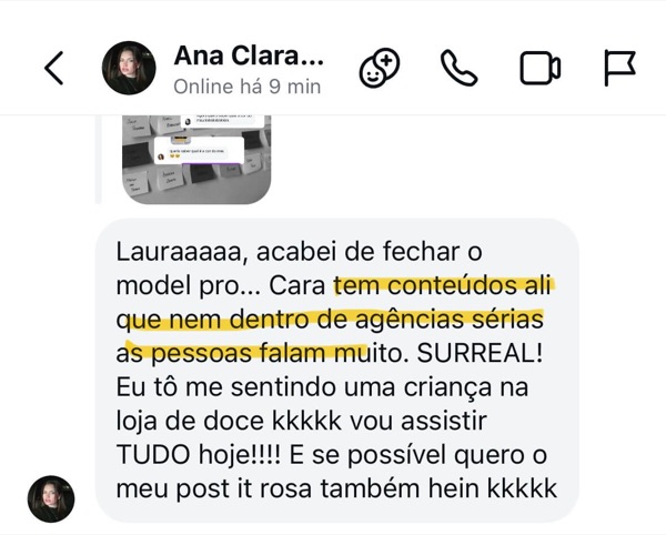 Depoimento de aluna do Model Pro